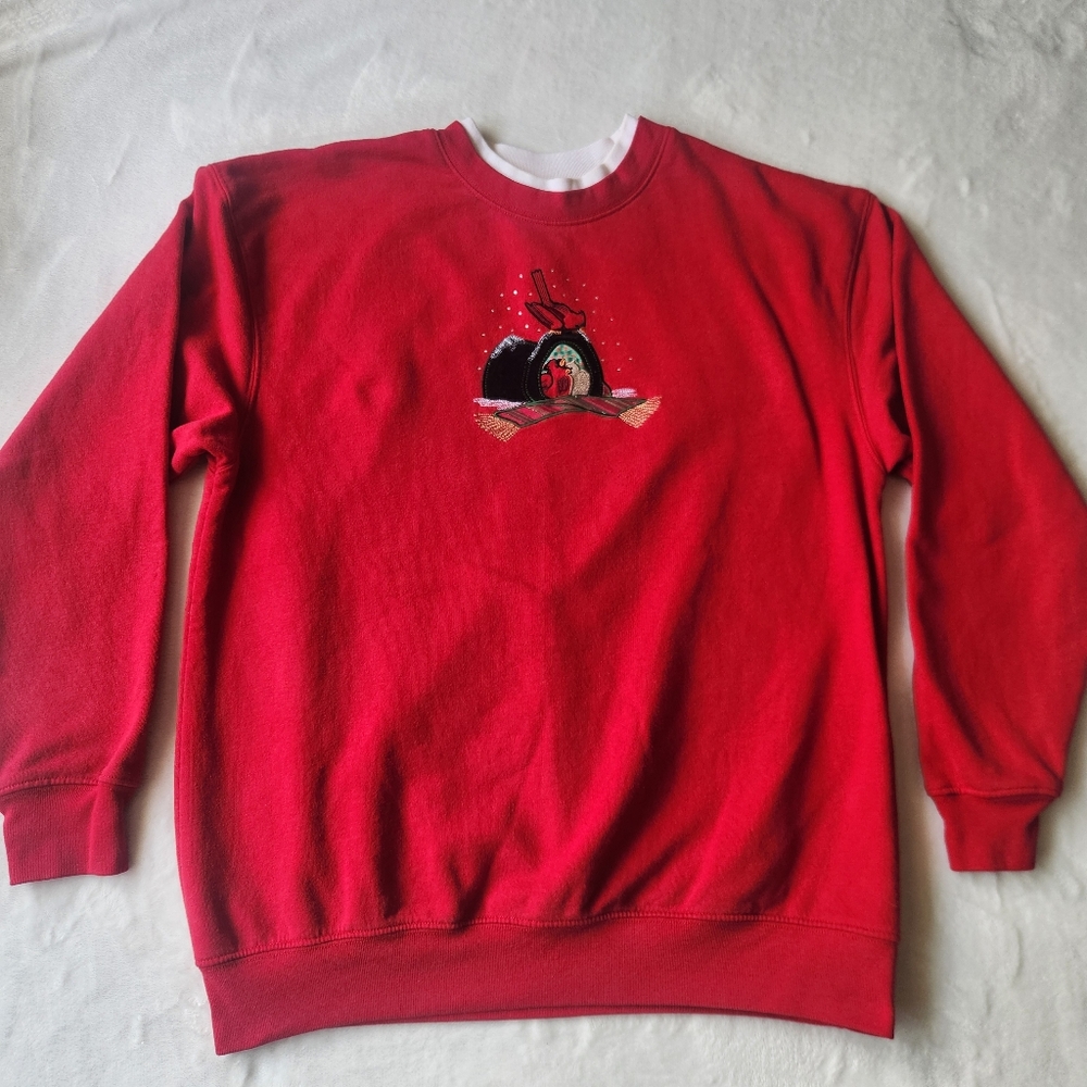Vintage Christmas‎ Grandma Sweatshirt Double Crew Cardinal Snowman Hat Sz Large